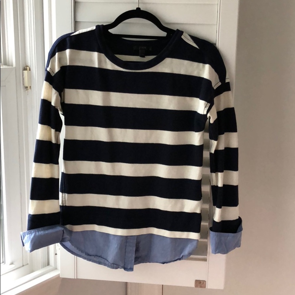 J.Crew Striped Sweater with Built in Jean Shirt